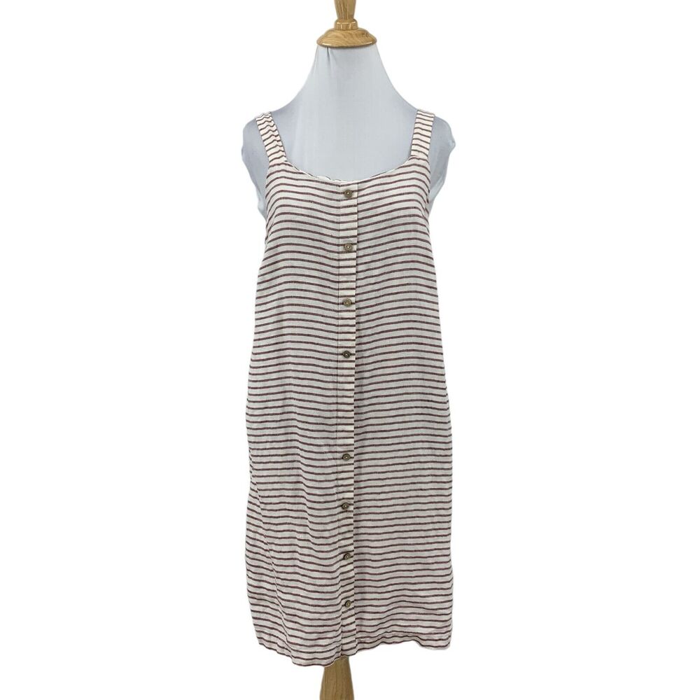 Artisan Ny Linen Tank Dress Womens S Small Striped Lagenlook Smocked Midi
